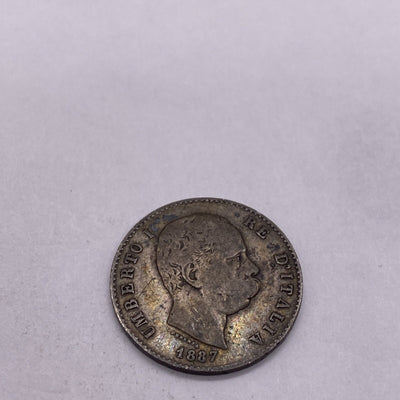 1887  ITALY SILVER ONE 1 LIRA UMBERTO COIN Silver Coin #943-10