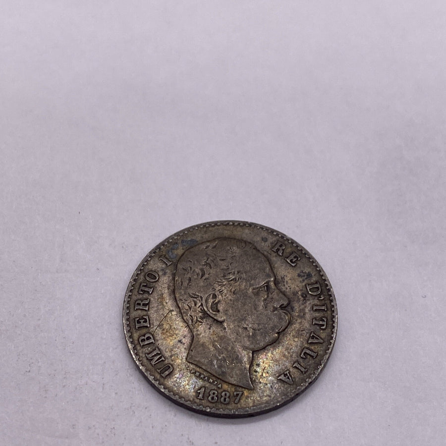 1887  ITALY SILVER ONE 1 LIRA UMBERTO COIN Silver Coin #943-10