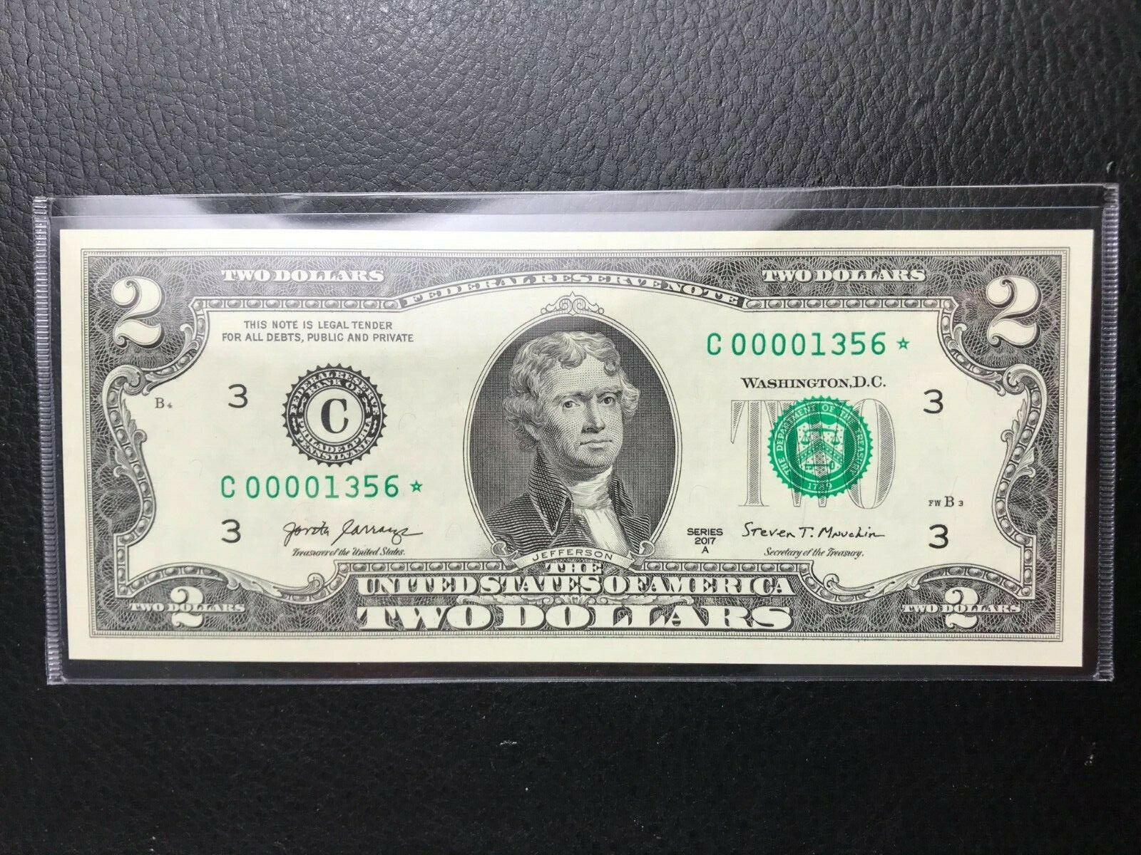 $2 Rare Uncirculated Low FOUR (4) Digits  ⭐️ STAR NOTE ⭐ 1356*