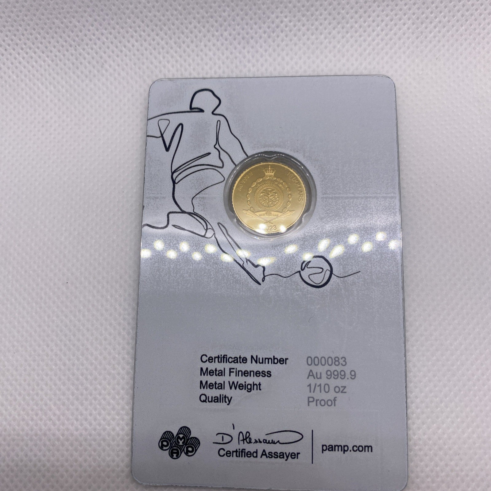 2023 Gold  1/10th OZ Gold Niue Fernando Hierro PAMP Very Low Mintage & RARE