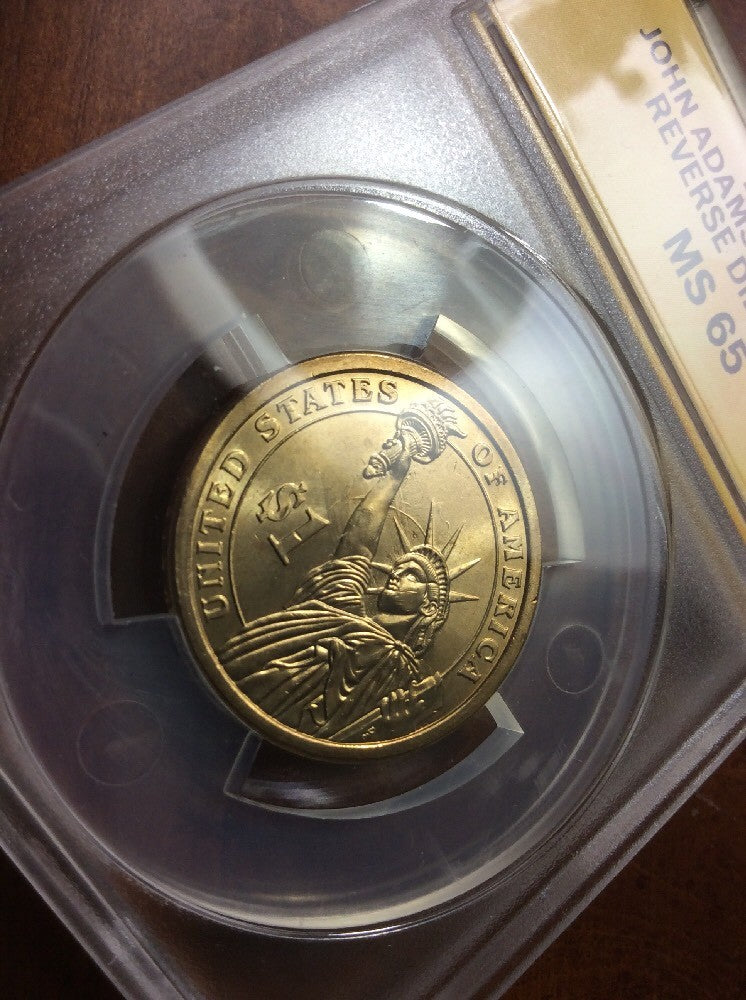 2007 John Adams Presidential Dollar Die Clash Anacs MS65 Rare ERROR COIN **567