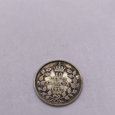 1917 Canada 10 Cent Dime Silver Coin George V  Silver Coin #1249-10
