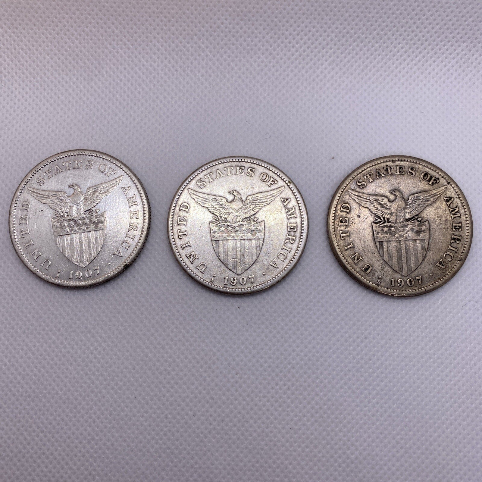 1907 S Three Silver One Pesos Phillipines 1907S #8932-10
