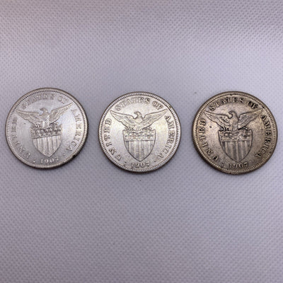 1907 S Three Silver One Pesos Phillipines 1907S #8932-10