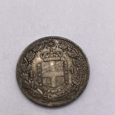 1887  ITALY SILVER ONE 1 LIRA UMBERTO COIN Silver Coin #943-10