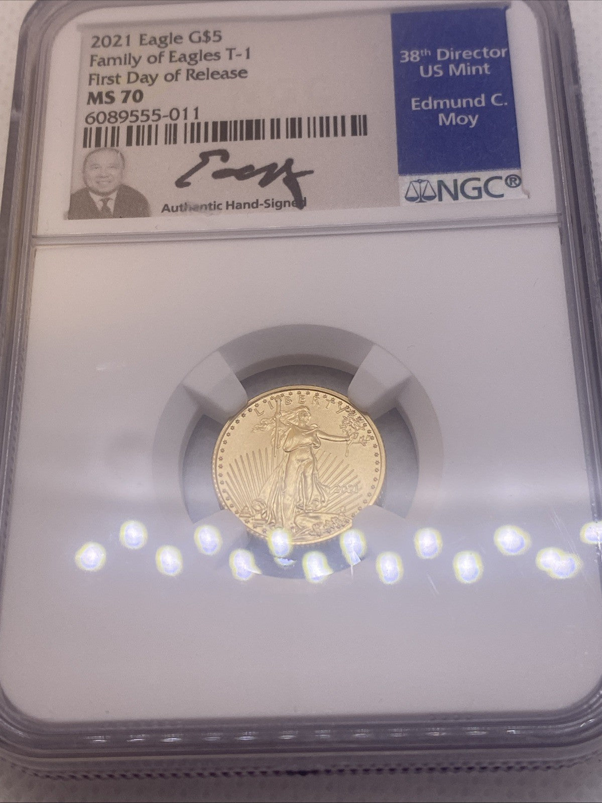 2021 $5 Gold Eagle NGC  TYPE 1 FDOI MS70 First Day FDI Edward Moy Signed Rare