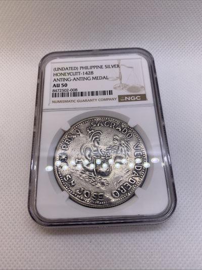 Philipines Honeycutt - 1428 Anting-Anting Silver Medal Graded NGC AU50 RARE