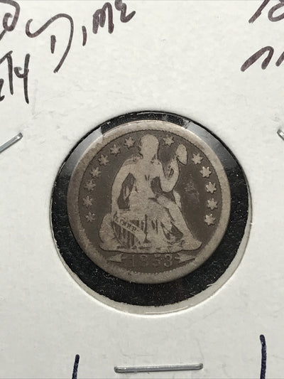 1853 Seated Liberty Dime 10 Cents Silver Coin Arrows X2-35