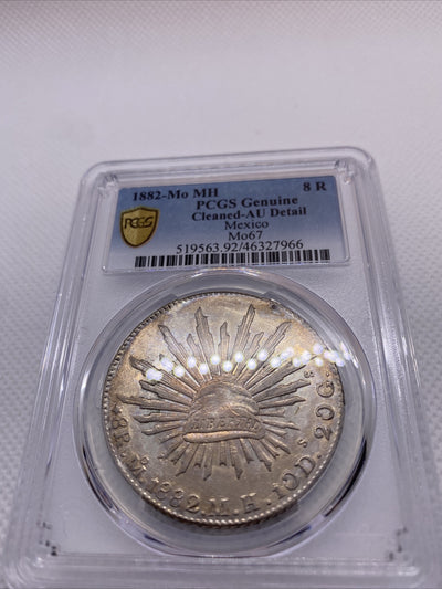 1882 MO MH 8 Reales Mexico Eagle Silver PCGS AU Details Beauty Toning RARE #7966