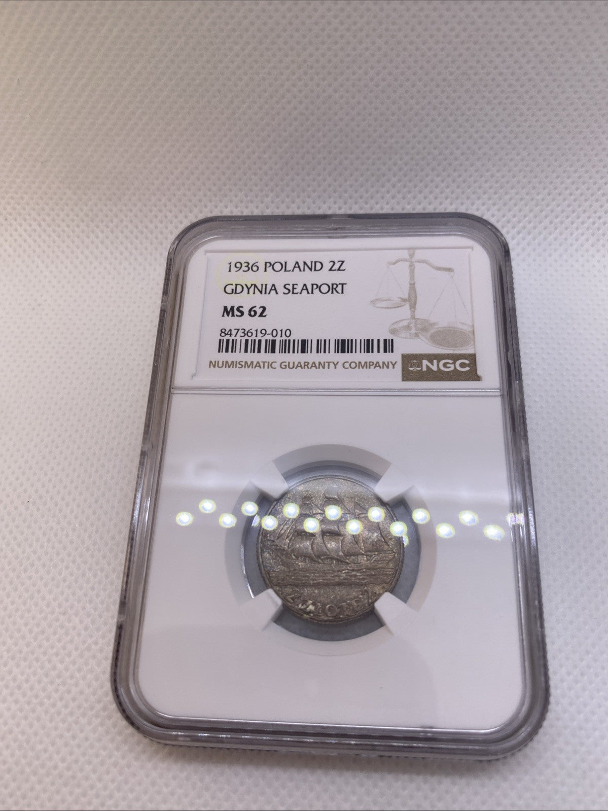 1936 Poland 2 Zlotych Gdynia Seaport Silver Coin NGC MS62 Beautiful Toning Rare