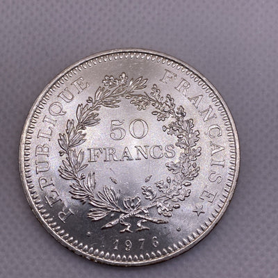 1976 France 50 Francs Silver Coin 50 Fr. Uncirculated Silver Coin #1287-10