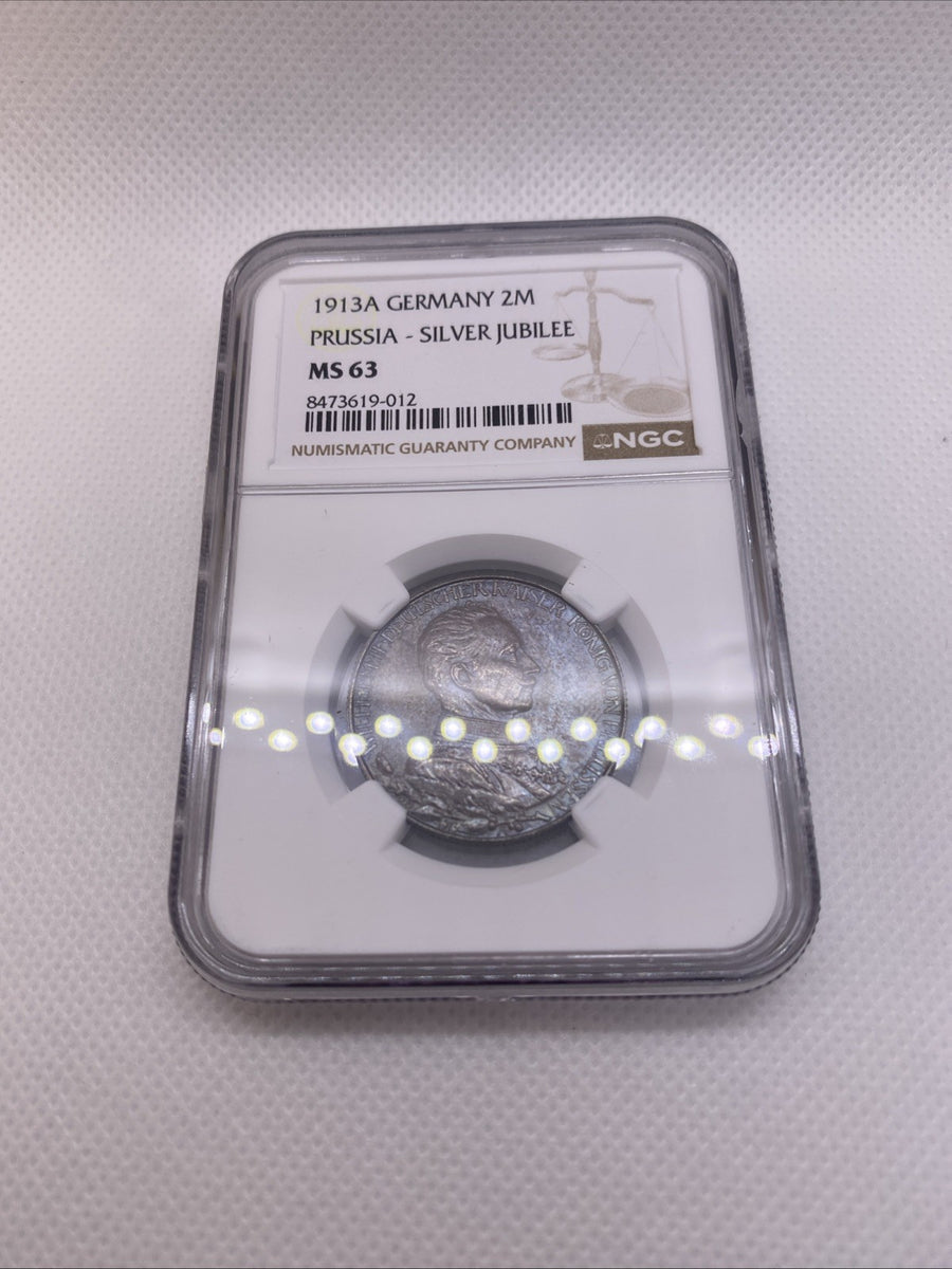 1913 A Two Mark Prussia Silver Jubilee  2M NGC MS63 Germany Silver Coin Toned