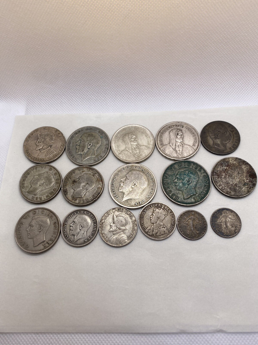 Silver Foreign Coins Lot 16 Silver Coins Big Great Looking Lot #344-10