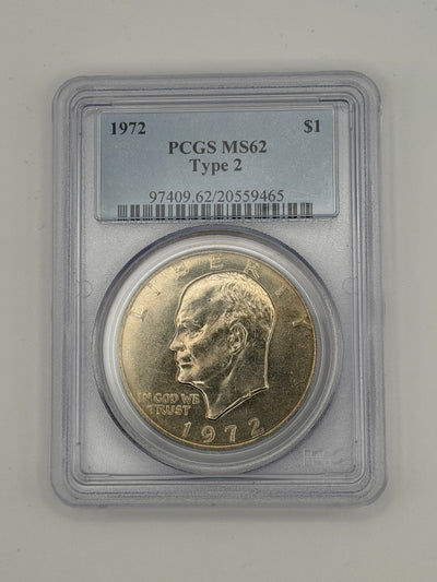 1972 Eisenhower Dollar Type 2 – PCGS MS62 | Rare Type II Reverse Variety #9465