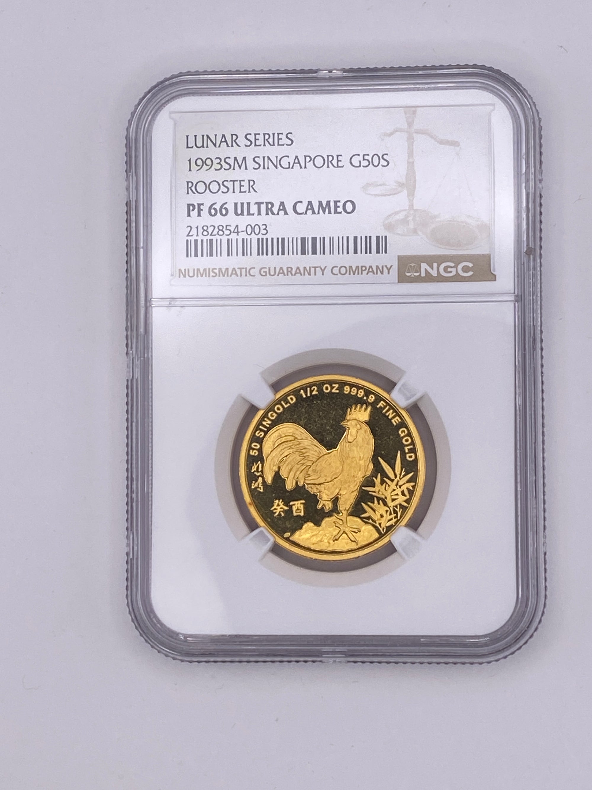 1993 Singapore $50 Singold Gold Coin – Rooster NGC PF66 Ultra Cameo
