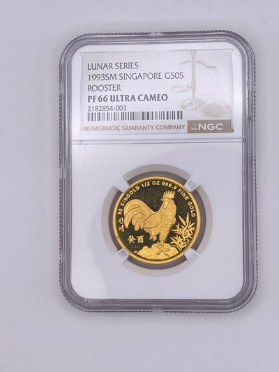 1993 Singapore $50 Singold Gold Coin – Rooster NGC PF66 Ultra Cameo