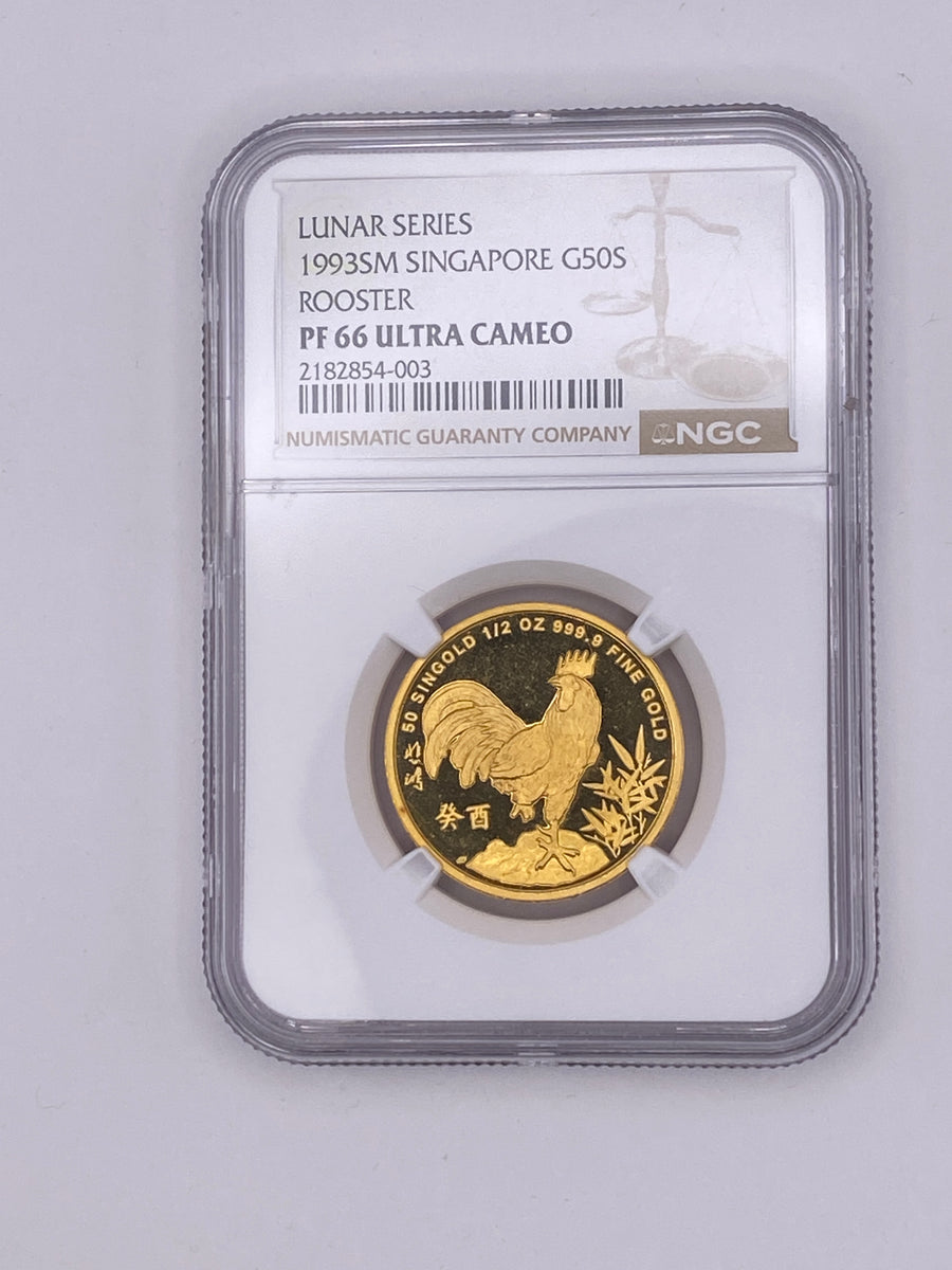 1993 Singapore $50 Singold Gold Coin – Rooster NGC PF66 Ultra Cameo