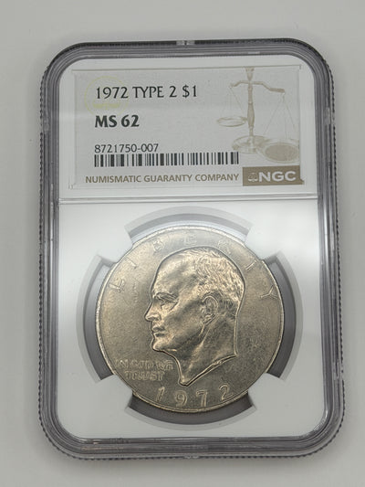 1972 Eisenhower Dollar Type 2 NGC MS62 – Key Variety Philadelphia Mint Ike Dollar #750-007