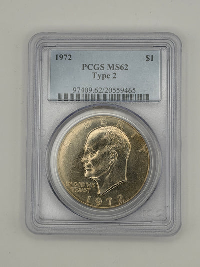 1972 Eisenhower Dollar Type 2 – PCGS MS62 | Rare Type II Reverse Variety #9465