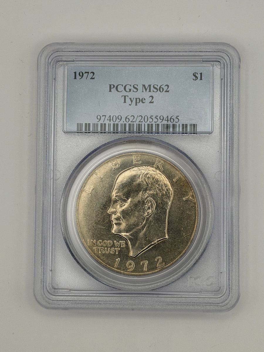 1972 Eisenhower Dollar Type 2 – PCGS MS62 | Rare Type II Reverse Variety #9465