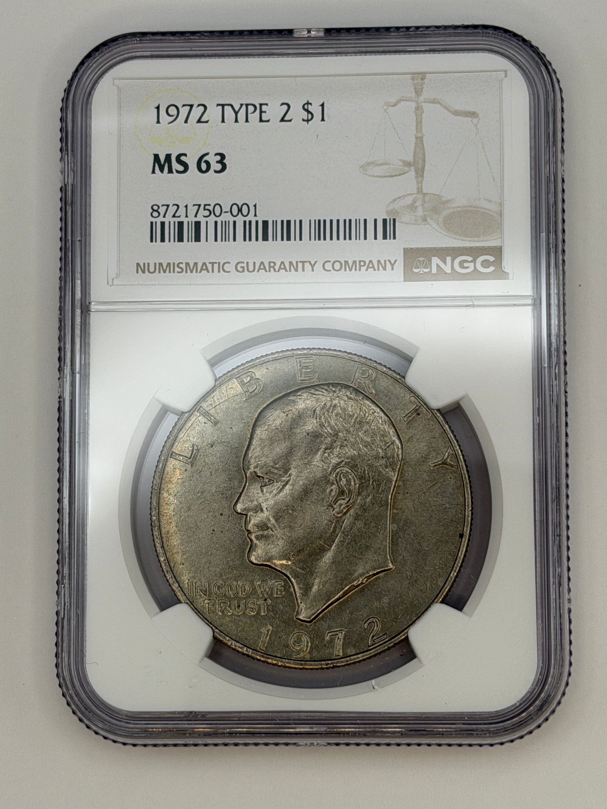 1972 Eisenhower Dollar Type 2 NGC MS63 – Key Philadelphia Mint Variety Ike Dollar #750-001