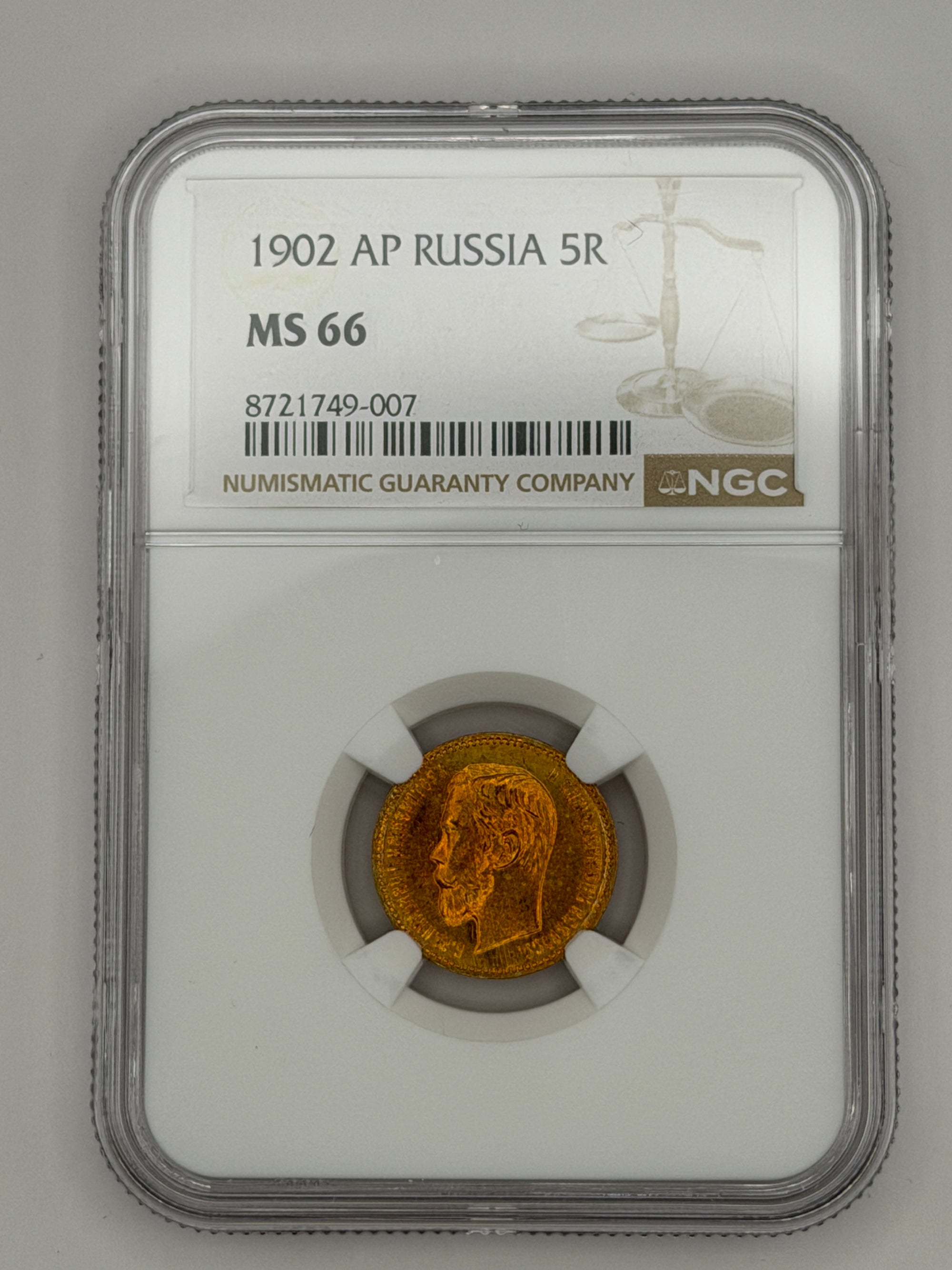 1902 5 Rubles NGC MS66 Coin Beautiful Toning MUST SEE #749-007
