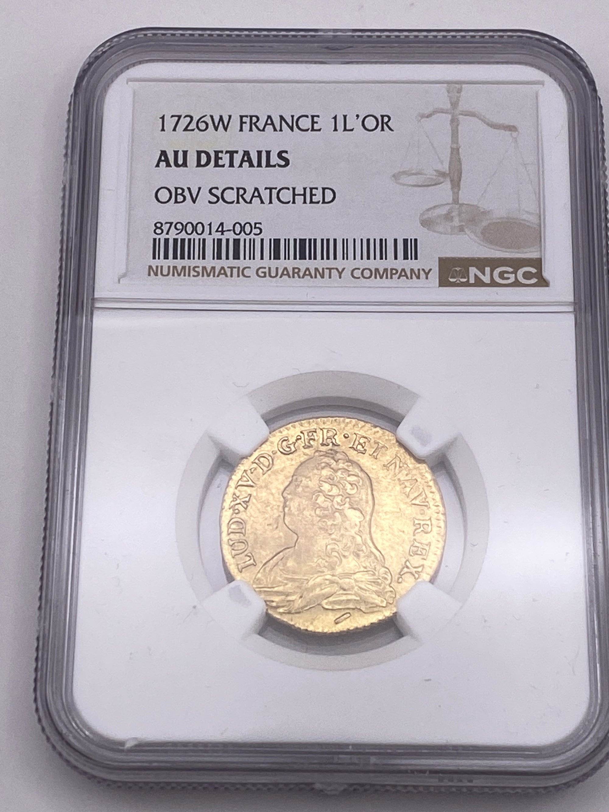 Rare 1726 France Gold 1 Louis D'Or  1L'OR NGC AU Detail Gold Coin