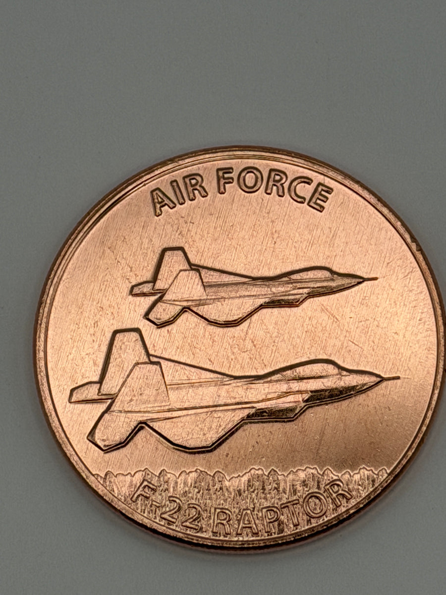 1 oz .999 Fine Copper Round F-22 Raptor – United States Air Force Military Tribute