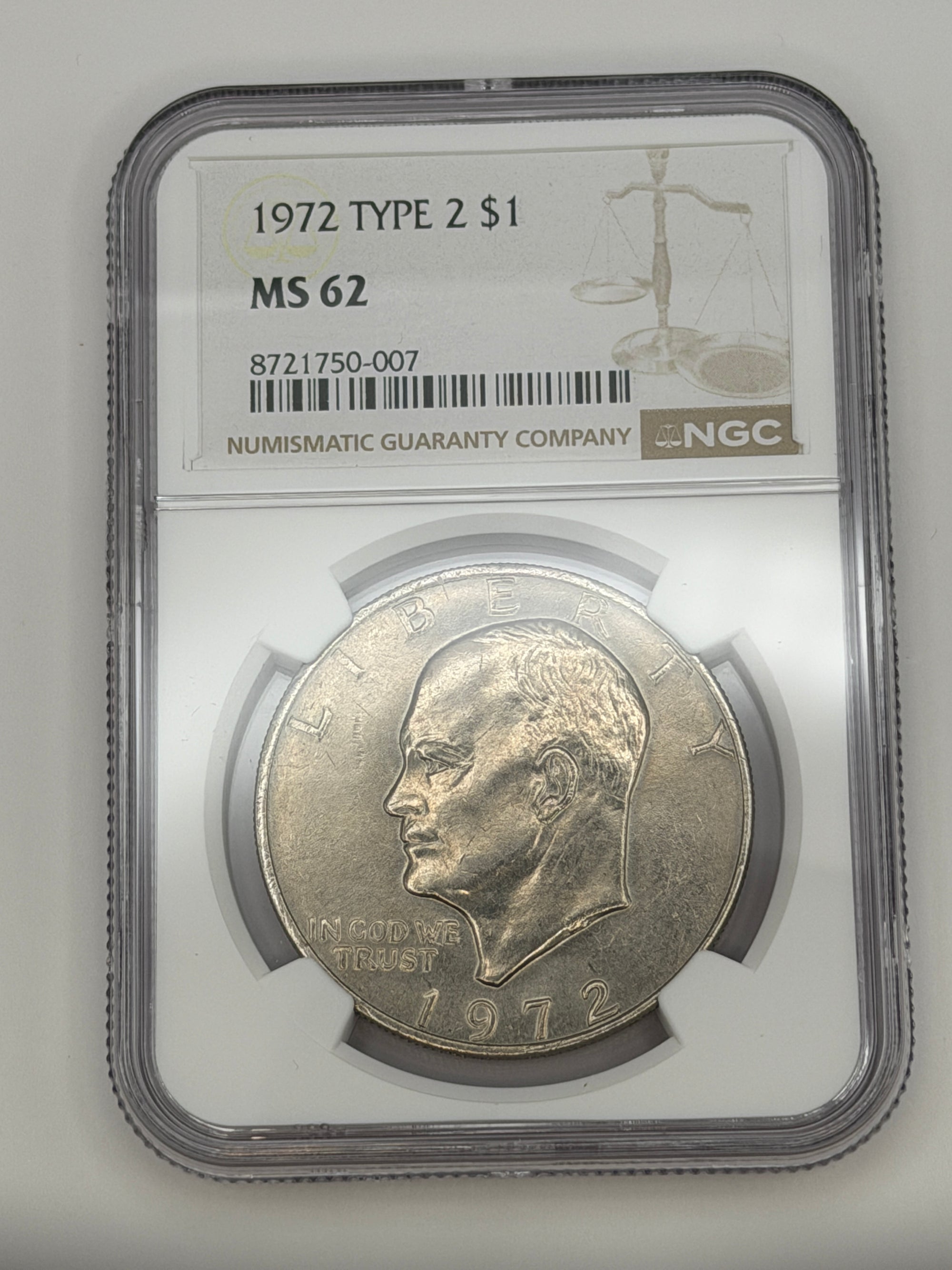 1972 Eisenhower Dollar Type 2 NGC MS62 – Key Variety Philadelphia Mint Ike Dollar #750-007