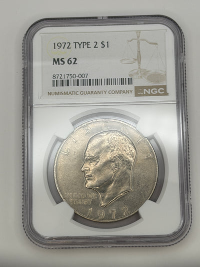 1972 Eisenhower Dollar Type 2 NGC MS62 – Key Variety Philadelphia Mint Ike Dollar #750-007