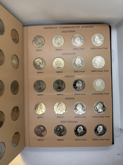 1999–2008 Full Silver State Quarter Set – 200 BU PDSS Coins in Two Dansco Albums | 50 Silver Coins Included