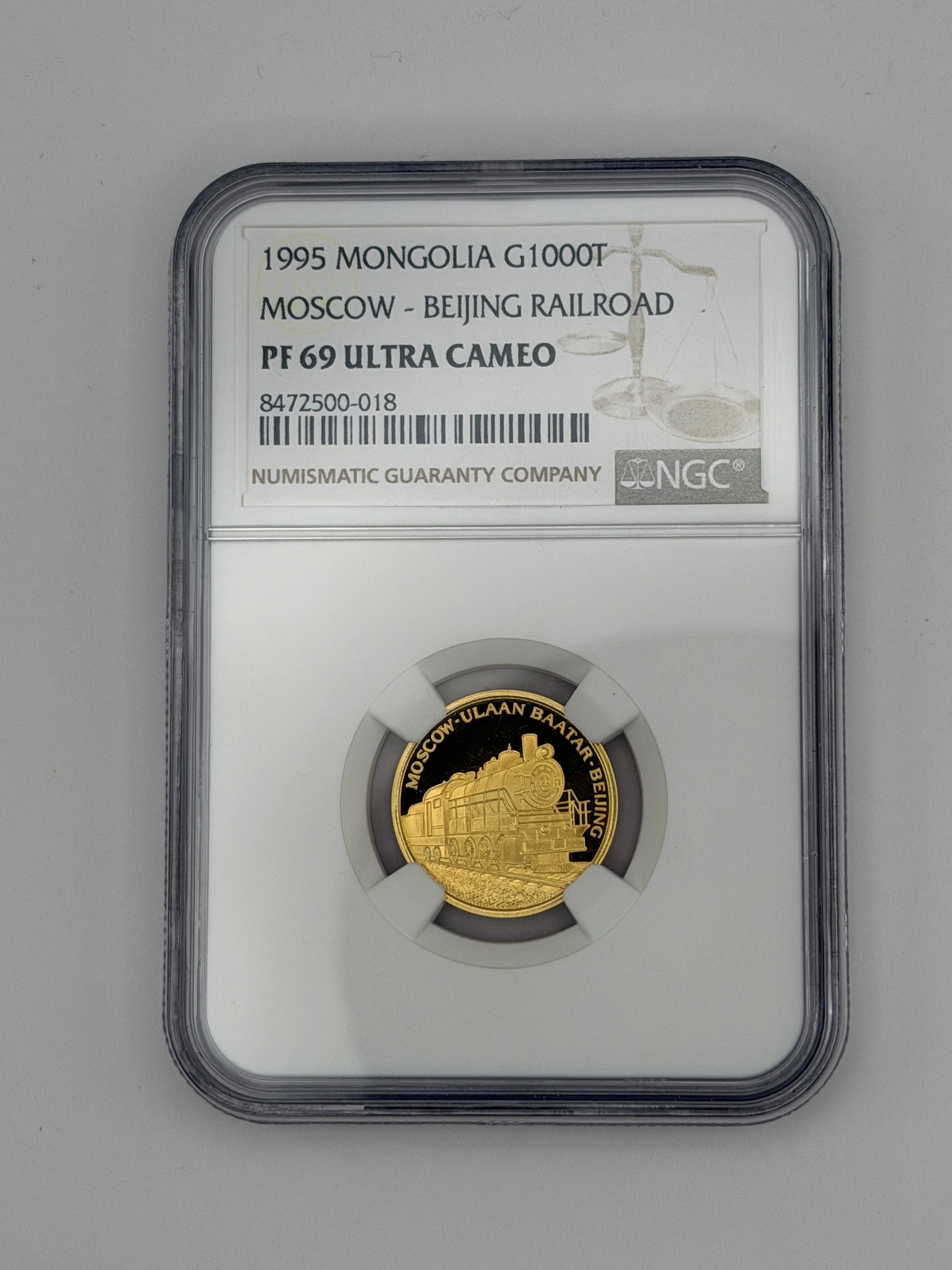 1995 Mongolia 1000 Tugrik Tögrög Gold Proof – Railroad – NGC PF69 Ultra Cameo