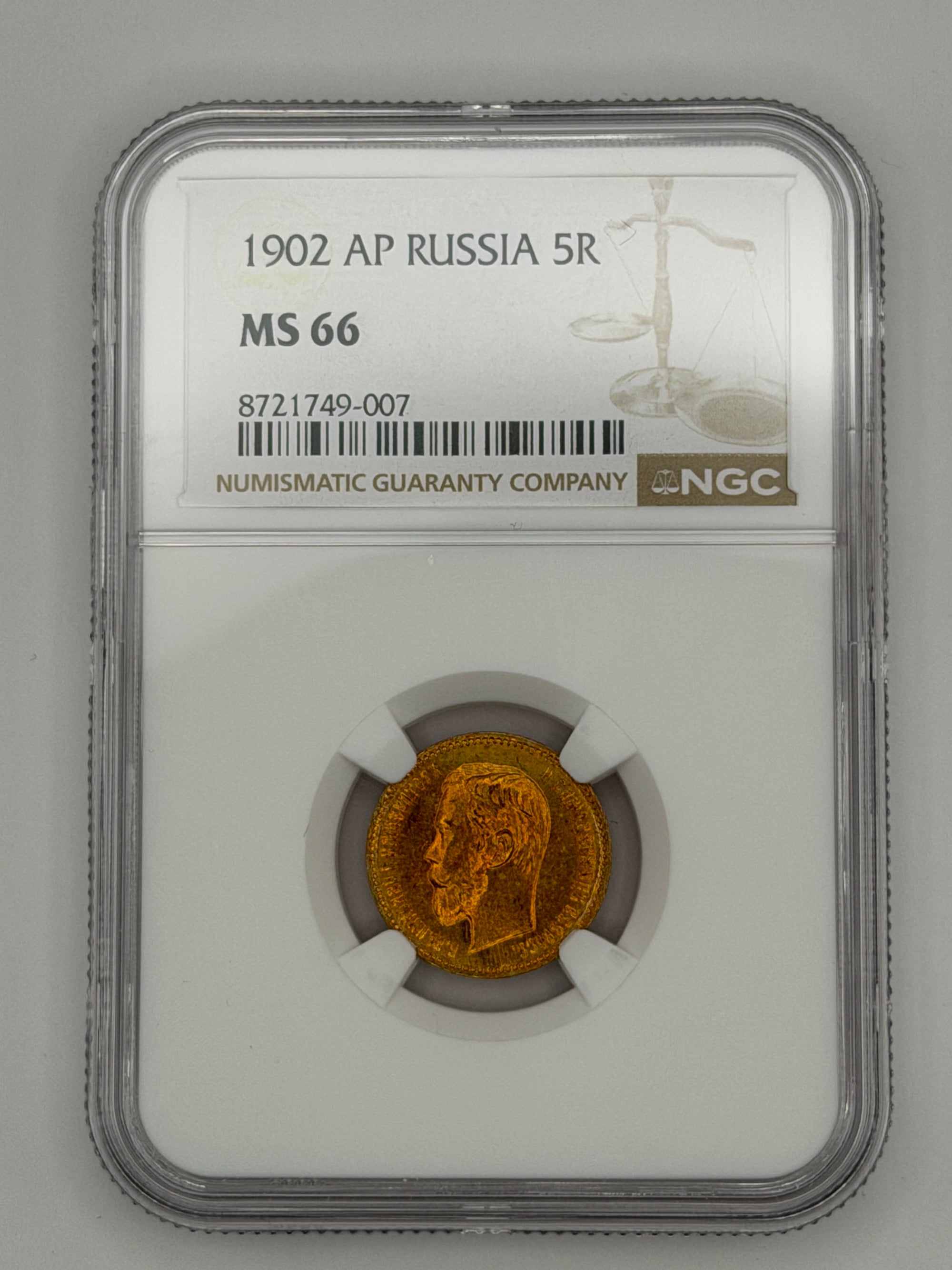 1902 5 Rubles NGC MS66 Coin Beautiful Toning MUST SEE #749-007