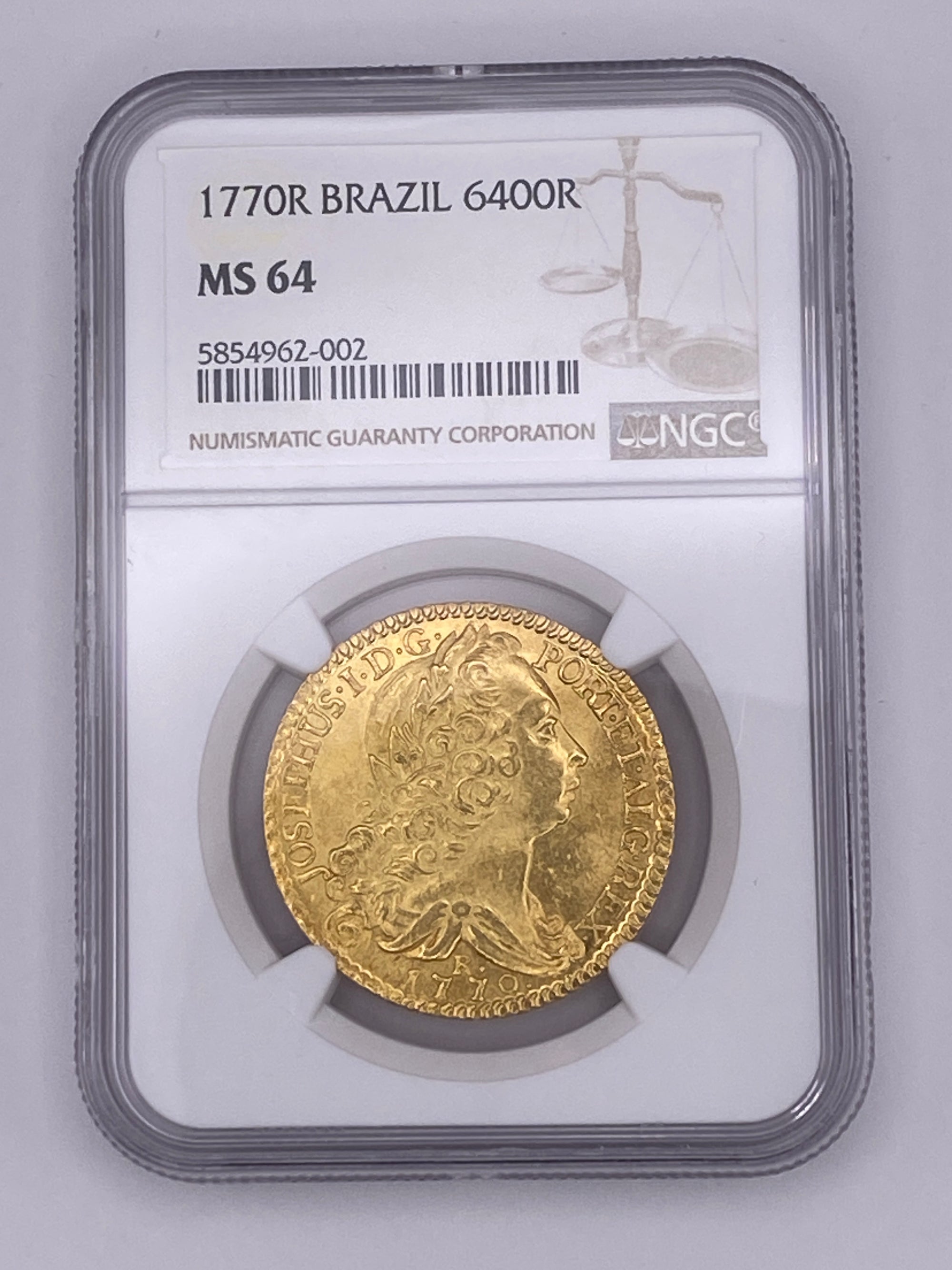 1770 R Brazil 6400 Reis Gold Coin – NGC MS64 | Rare Colonial Brazil Gold