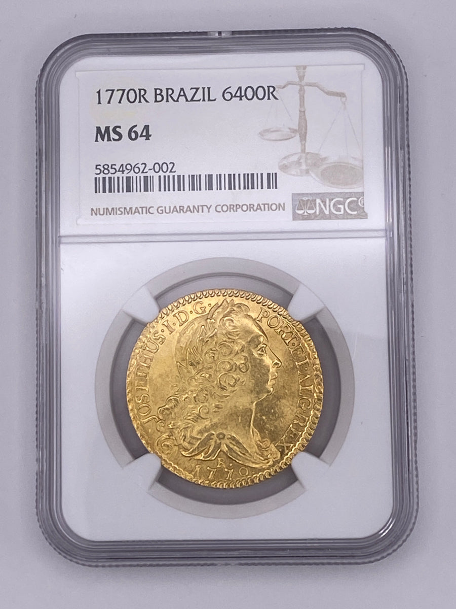 1770 R Brazil 6400 Reis Gold Coin – NGC MS64 | Rare Colonial Brazil Gold