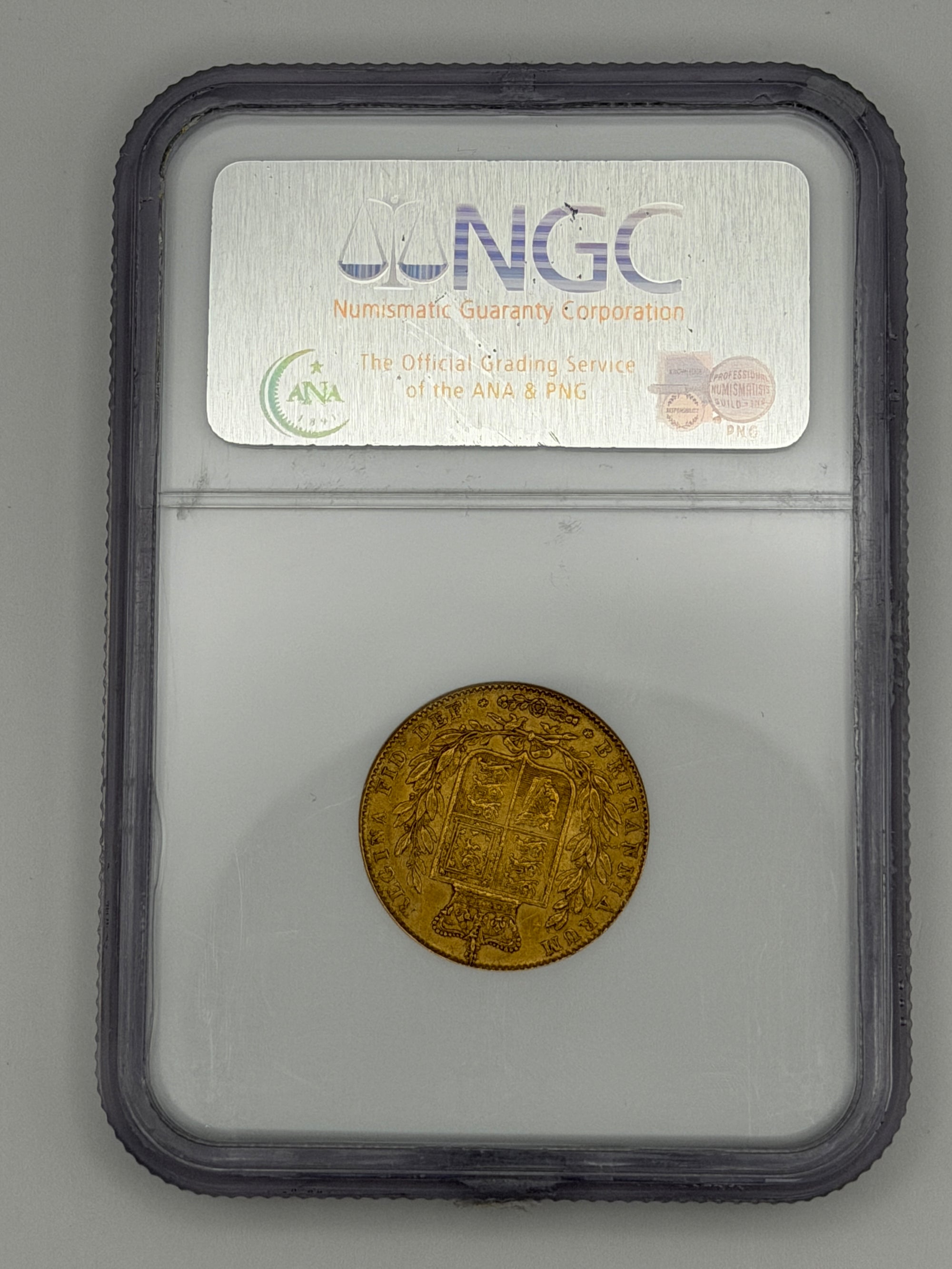 1843 Great Britain Gold Sovereign Broad Shield NGC AU53 | Queen Victoria Young Head