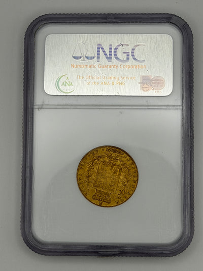 1843 Great Britain Gold Sovereign Broad Shield NGC AU53 | Queen Victoria Young Head