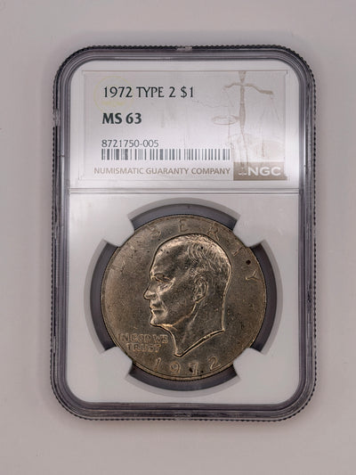 1972 Eisenhower Dollar Type 2 NGC MS63 – Scarce Reverse Variety Ike Dollar #750-005