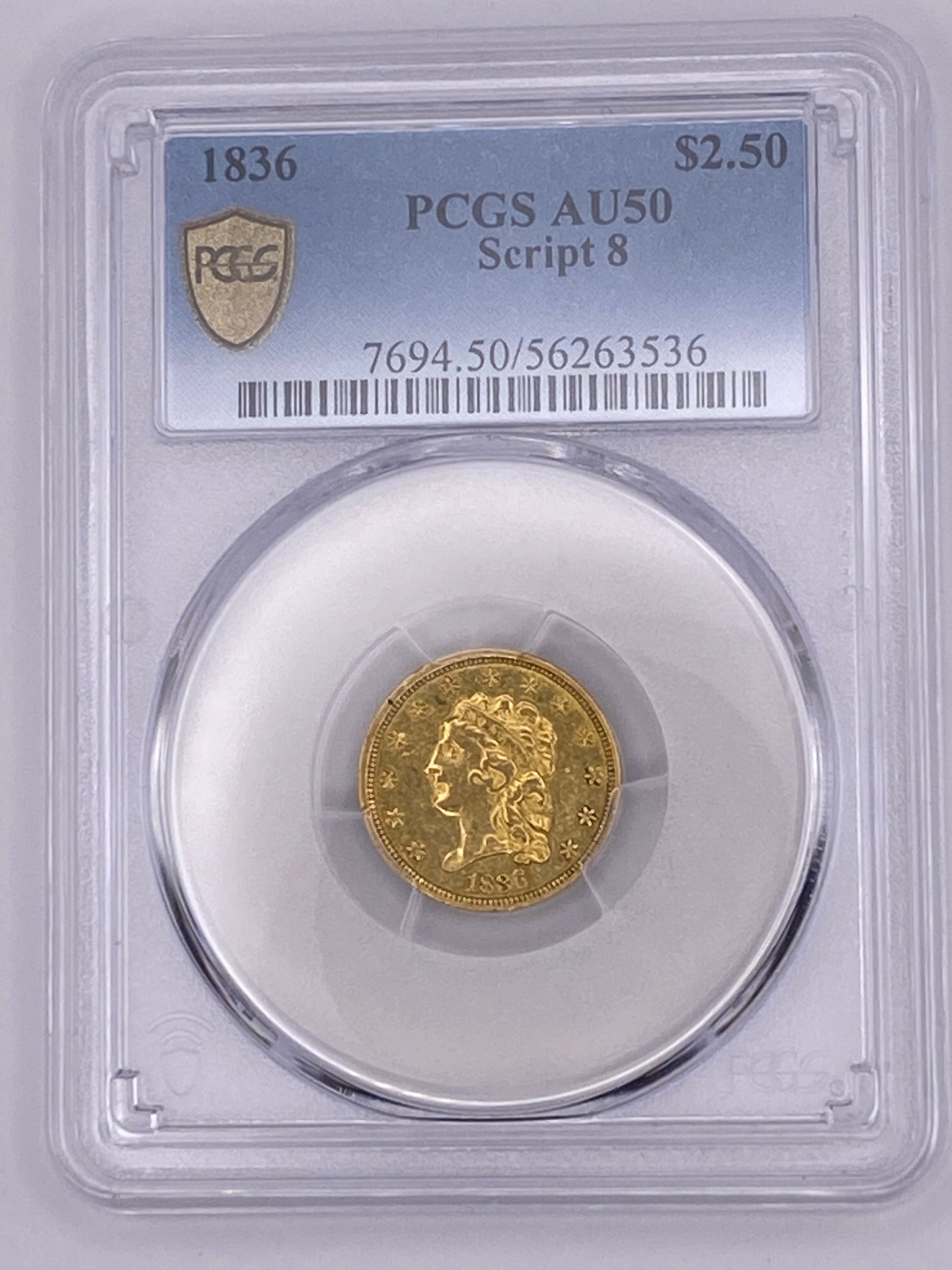 1836 $2.50 Classic Head Gold Quarter Eagle – PCGS AU50 | Script 8 Variety