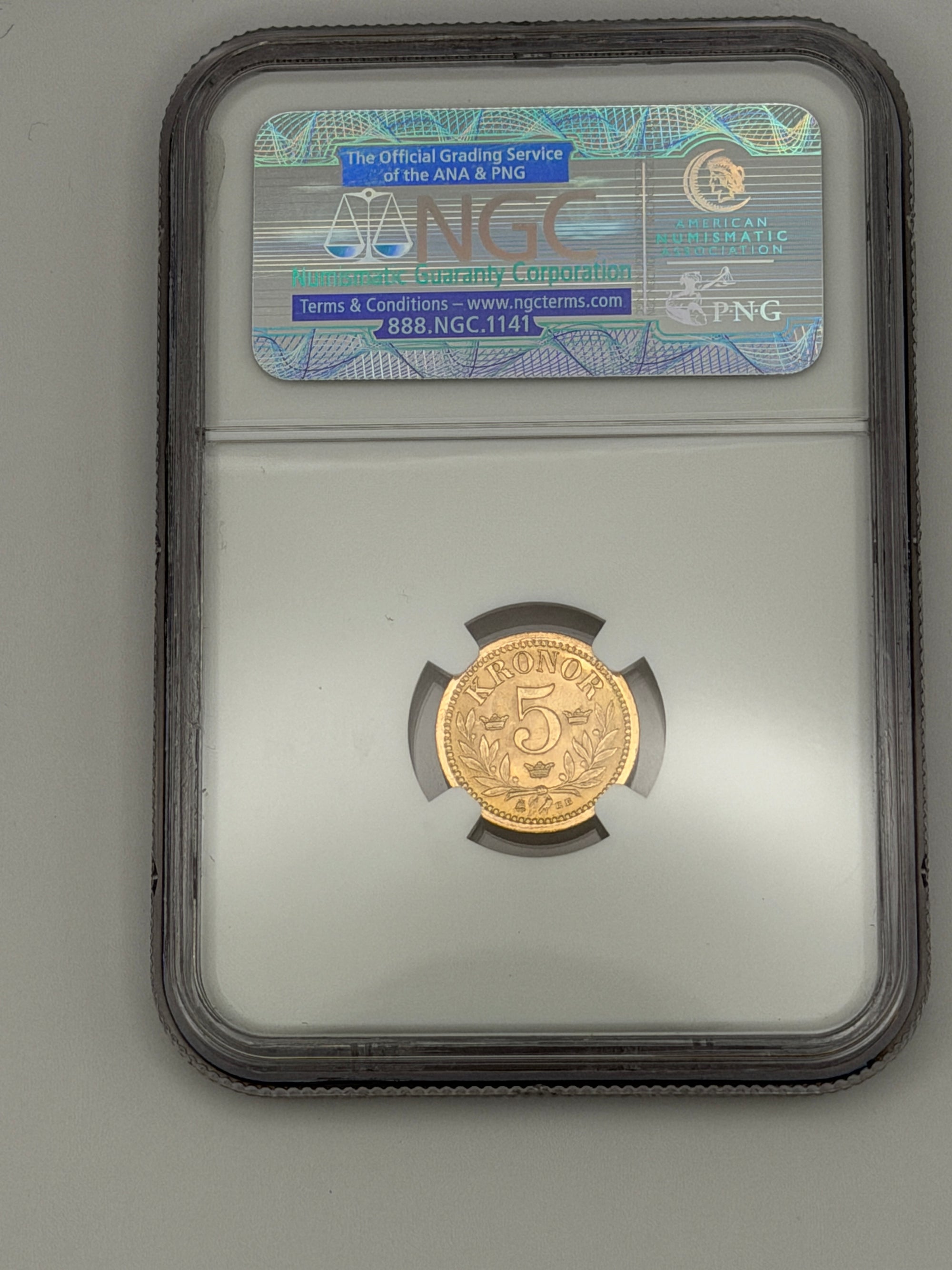 1901 EB Sweden 5 Kronor Gold Coin – NGC MS66 | Oscar II High Grade
