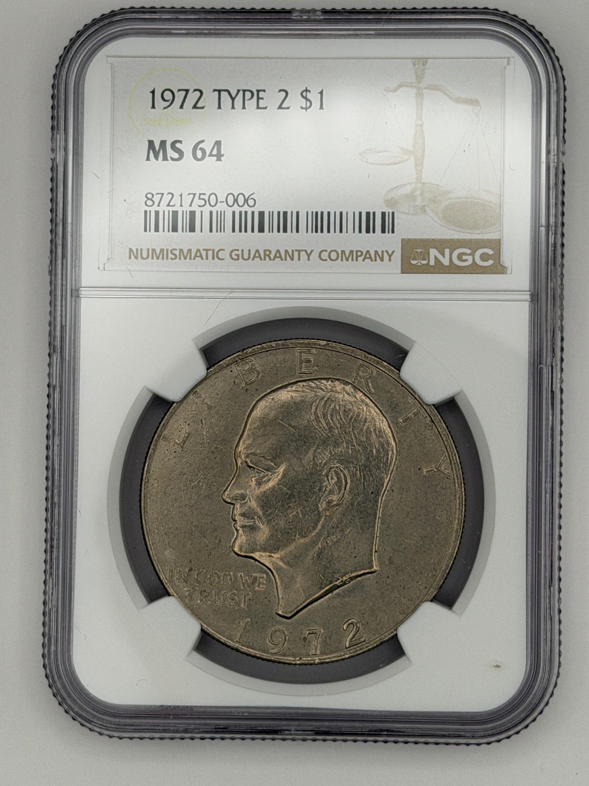 1972 Eisenhower Dollar Type 2 – NGC MS64 | Key Reverse Variety Ike Dollar #750-006