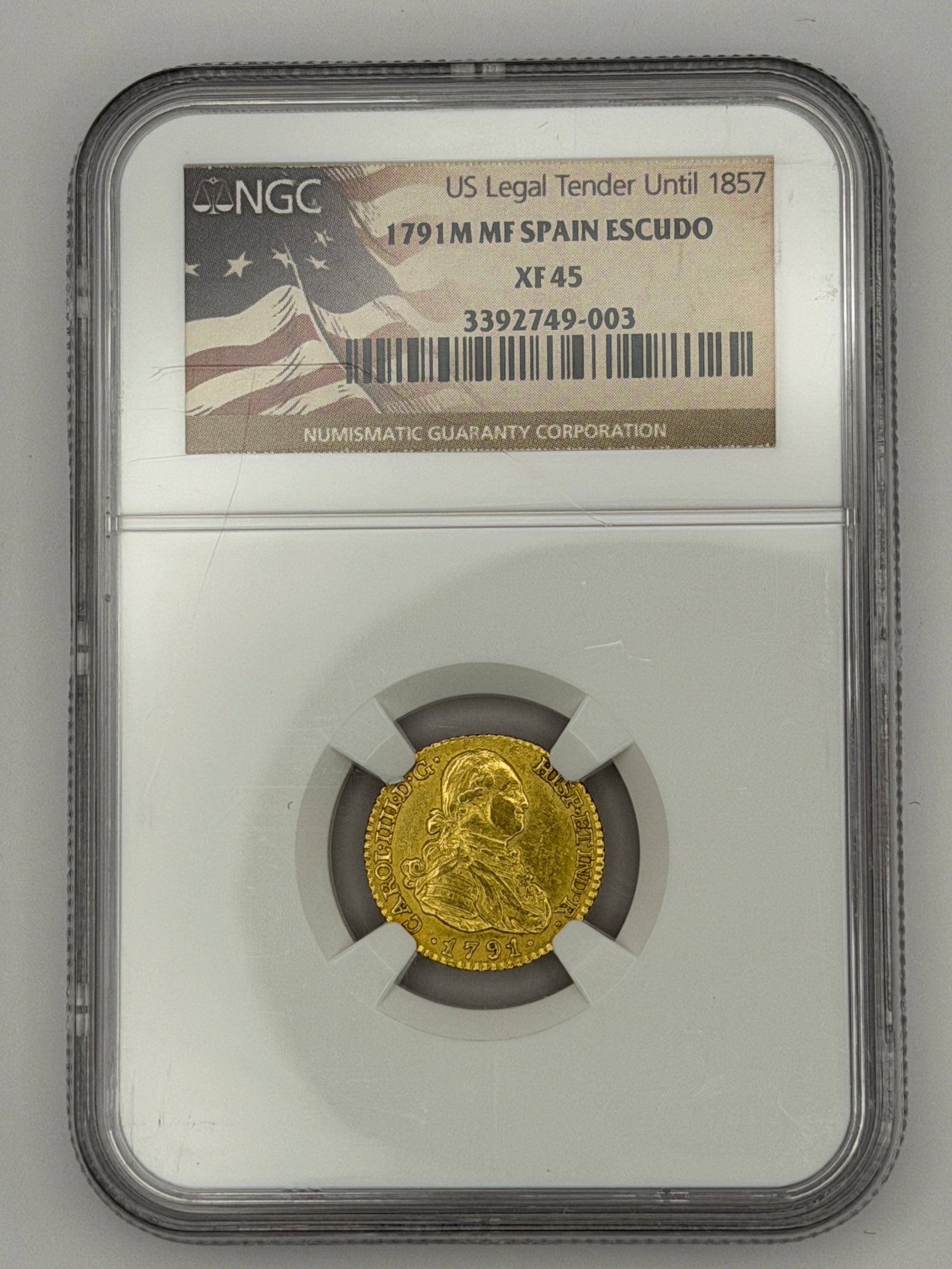 1791 M-MF Spain 1 Escudo Gold Coin – NGC XF45 | Charles IV Colonial Era Gold