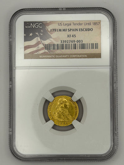 1791 M-MF Spain 1 Escudo Gold Coin – NGC XF45 | Charles IV Colonial Era Gold