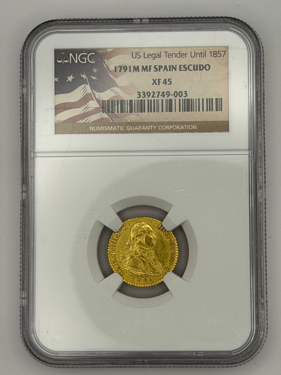 1791 M-MF Spain 1 Escudo Gold Coin – NGC XF45 | Charles IV Colonial Era Gold
