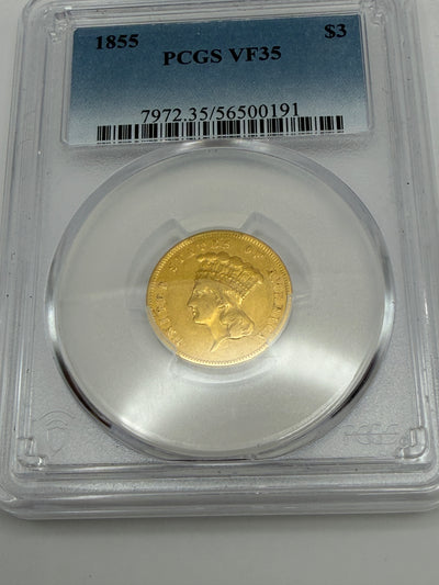 1855 $3 Gold Princess Head – PCGS VF35 | Rare Type Coin