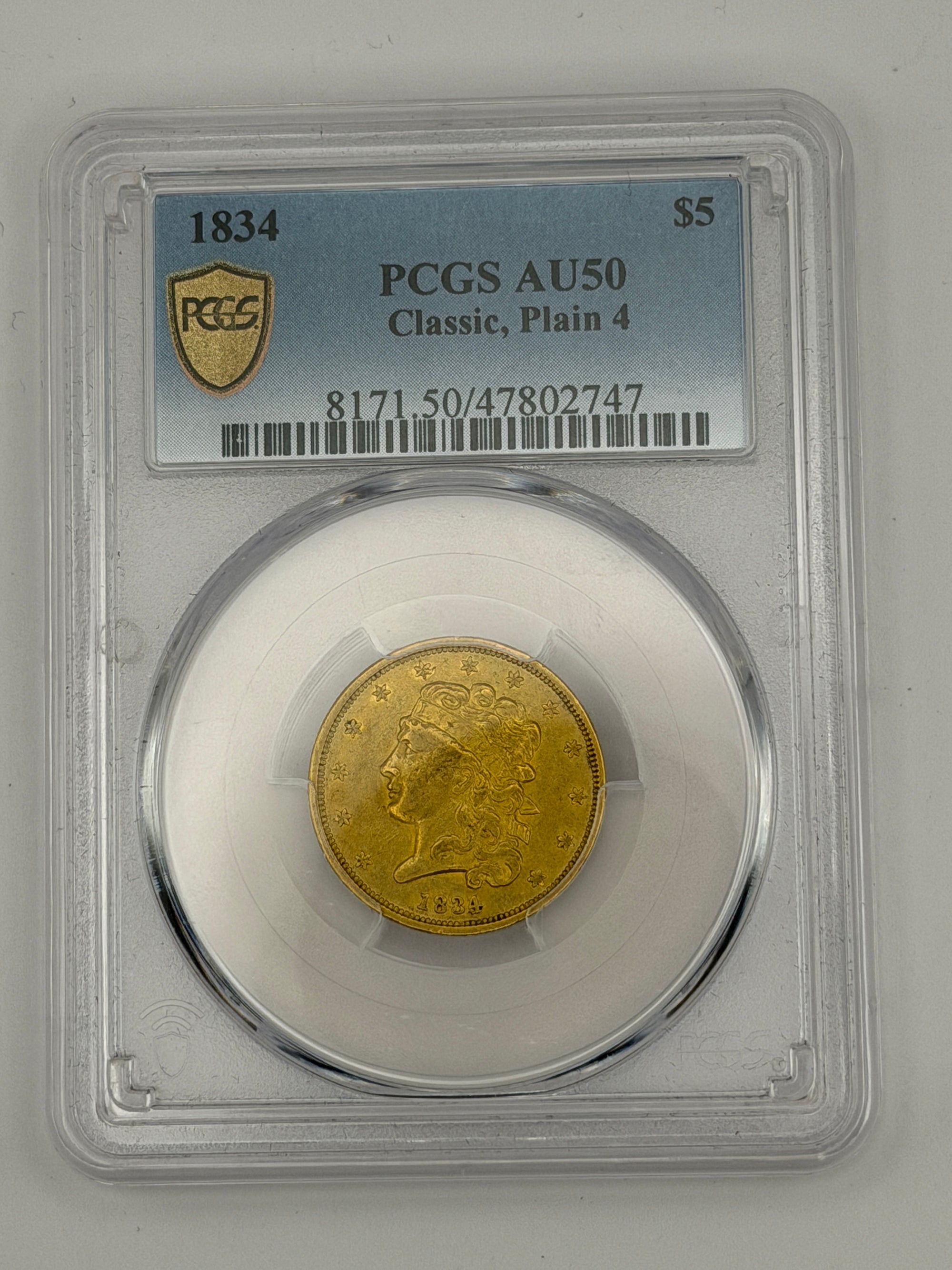 1834 $5 Classic Head Gold Half Eagle – PCGS AU50 | Early U.S. Gold Coin