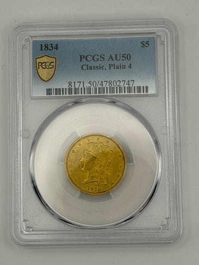 1834 $5 Classic Head Gold Half Eagle – PCGS AU50 | Early U.S. Gold Coin