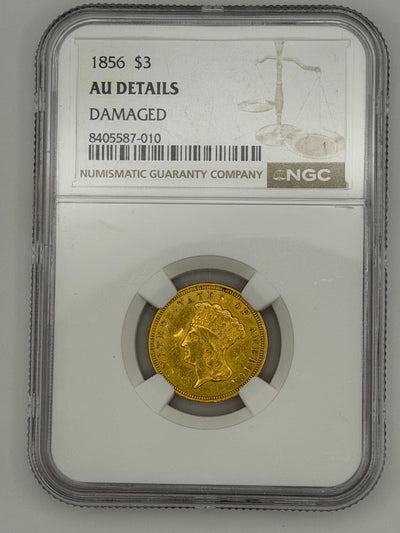1856 $3 Gold Princess Head – NGC AU Details Damaged | Early Type U.S. Gold