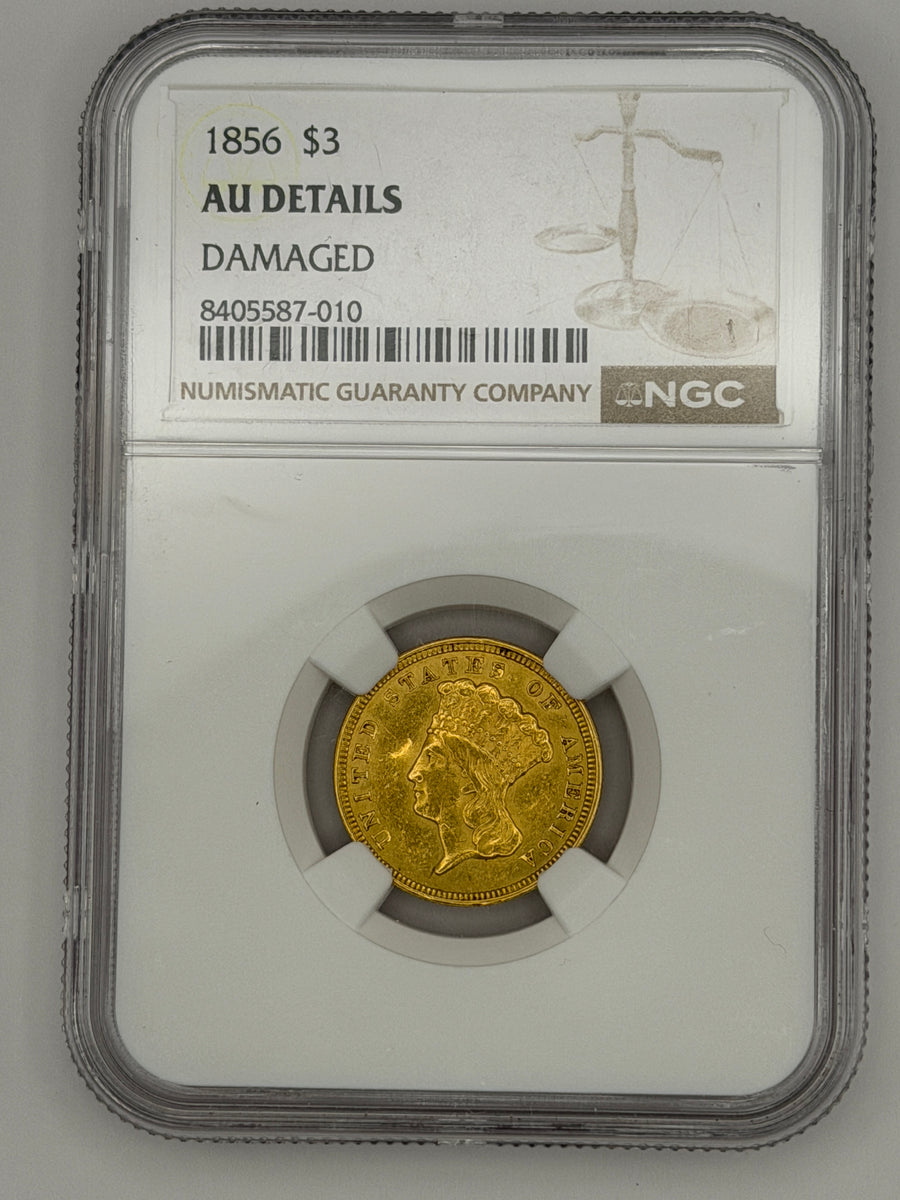 1856 $3 Gold Princess Head – NGC AU Details Damaged | Early Type U.S. Gold