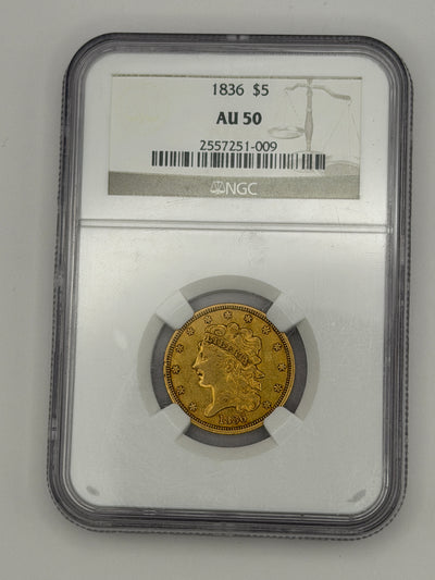 1836 $5 Classic Head Gold Half Eagle – NGC AU50 | Early U.S. Gold Type